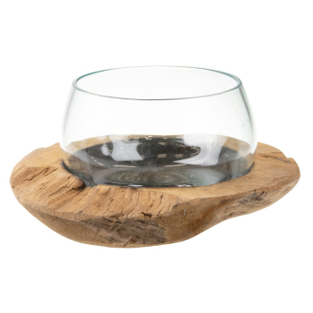 rustikale Teak-Schale mit Glas (30cm)
